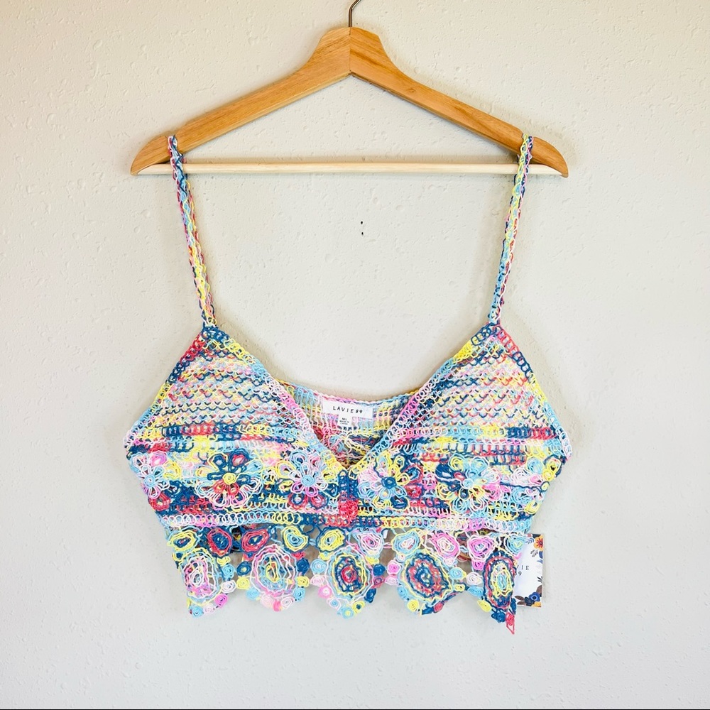 Crochet Knit Women’s Multicolored Crop Top Size M-L NWT